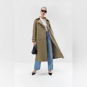 OAK + FORT Oversized Trench Coat in Dusky Green
